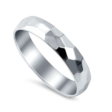 Hammered DC Style Wedding Band 925 Sterling Silver (4mm)